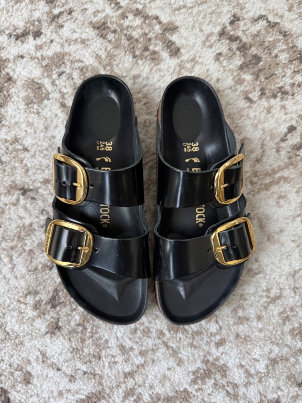 Birkenstock Arizona Big Buckle High Shine Sandals in Black Size 38 - Picture 4 of 10